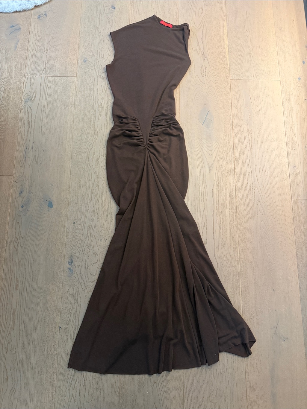 One-Shoulder Chocolate Brown Ruched Evening Gown